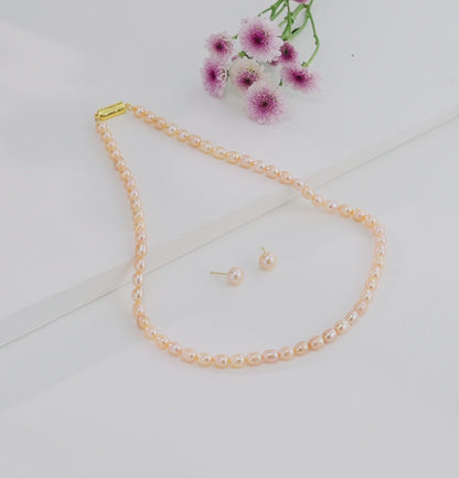 8.0-9.0mm Pink Drop Freshwater Pearl Necklace Set - AA Quality