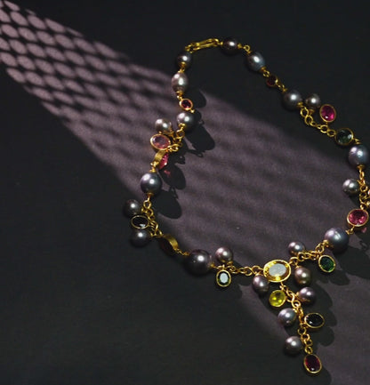 Celestial Grey Pearl Multicolor Stone Necklace