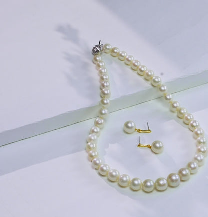 10.0-11.0mm White Near Round South Sea Pearls Necklace Set - A Quality