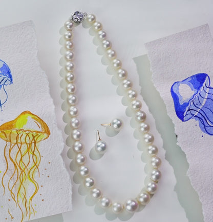 12.0-15.0mm White Near Round South Sea Pearls Necklace Set-AA Quality