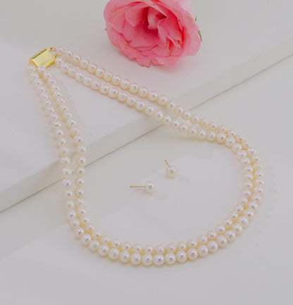 Classic Two-Row Pearl White Necklace