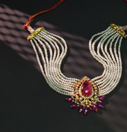 Elegant Ruby Pearl Choker