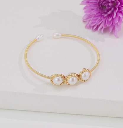 Delicate White Near Round Freshwater Pearl Bracelet