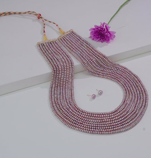 3.0-4.0mm Pink Button Freshwater Pearl Necklace Set - AA Quality