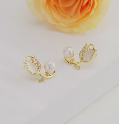 Sleek White Freshwater Pearl Stud Earrings