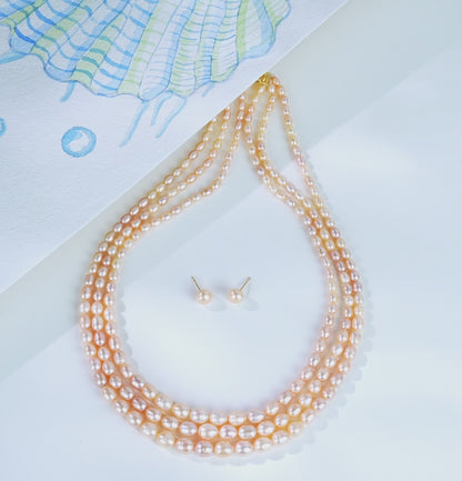 Grading Pink Drop Freshwater Pearl Necklace Set - AA Quality