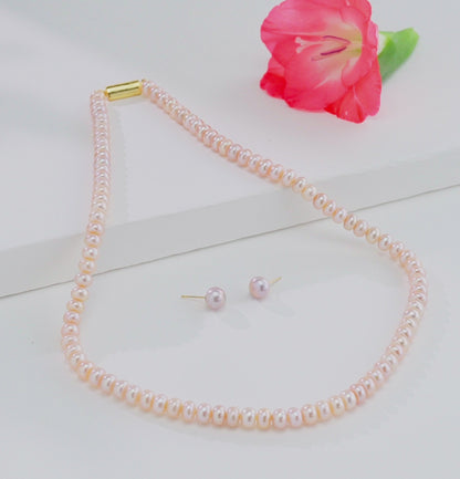5.0-6.0mm Pink Button Freshwater Pearl Necklace Set - AA Quality