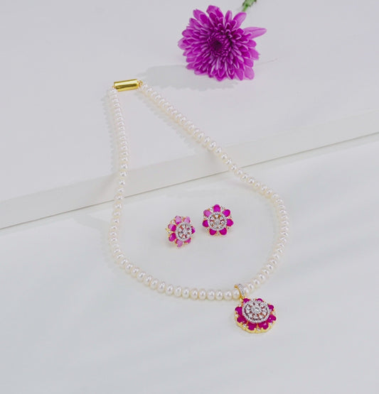 Majestic Red Stone Freshwater Pearl Necklace Set