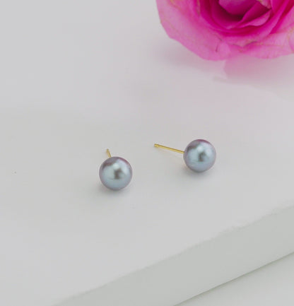 Grey Button Freshwater Pearl Stud Earrings
