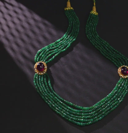 Exciting Gold Emerald Side Piece Necklace