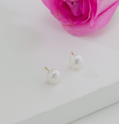 White Button Freshwater Pearl Stud Earrings