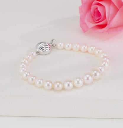 7.0-8.0mm White Round Akoya Saltwater Pearl Bracelet - AA Quality