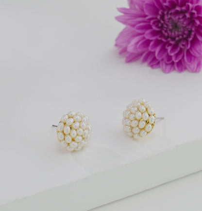 White Rice Freshwater Pearl Stud Earrings