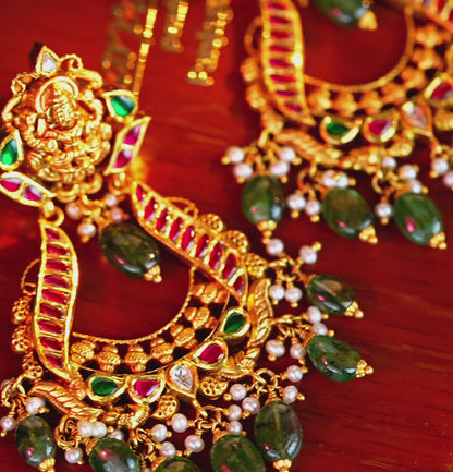 Charming Gold Ruby Emerald Kundan Earring