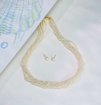 3.0-4.0mm White Round Freshwater Pearl Necklace Set - AAA Quality