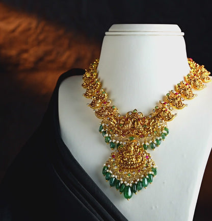 Traditional Ruby Emerald Gold Stone Necklace Set