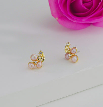 Marvelous Mermaid Tail Pink Freshwater Pearl Stud Earrings