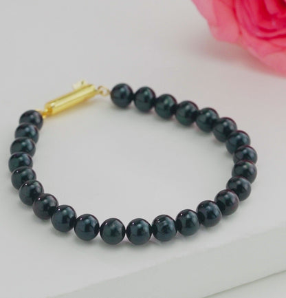 7.0-8.0mm Black Near Round Single Row Freshwater Pearl Bracelet