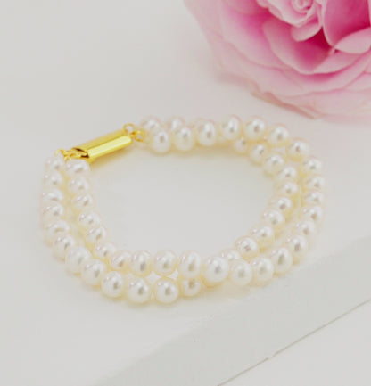 6.0-7.0mm Exquisite White Near Round Freshwater Pearl Bracelet