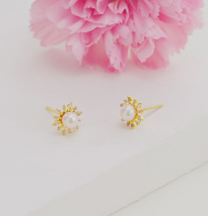 Striking White Stone Freshwater Pearl Stud Earrings