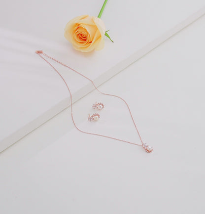 Vintage Silver Rose Gold Freshwater Pearl Necklace Set