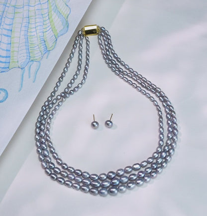 Grading Grey Drop Freshwater Pearl Necklace Set - AA Quality