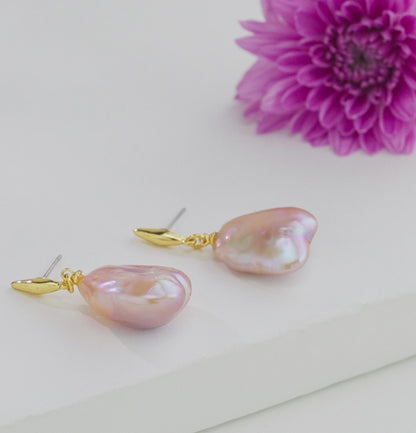 Pink Baroque Freshwater Hanging Freshwater Pearl  Earrings