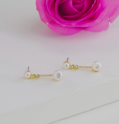 Sparkly White Freshwater Pearl Stud Hanging Earrings