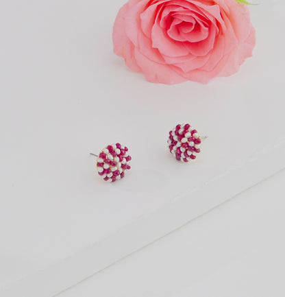 Natural Ruby Seed Freshwater Pearl Stud Earrings