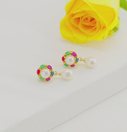 Precious Multicolor Drop Freshwater Pearl Stud Earrings
