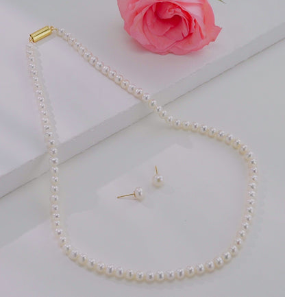 6.0-7.0mm White Near Round Freshwater Pearl Necklace Set - AA Quality