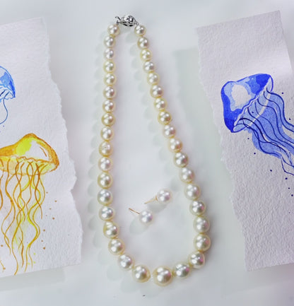 9.0-18.0mm Cream Near Round South Sea Pearls Necklace Set- A Quality