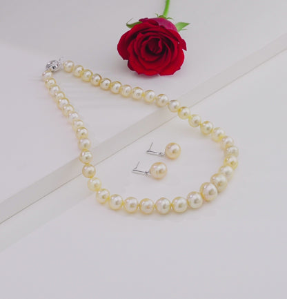 11.0-12.0mm Cream Near Round Ringed South Sea Pearl Necklace Set - A Quality