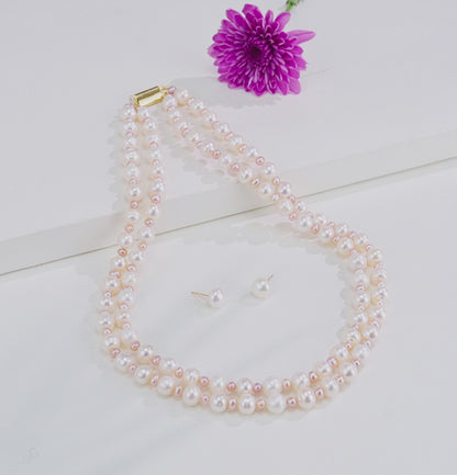 7.0-8.0mm Multicolor Near Round Freshwater Pearl Necklace Set - A Quality