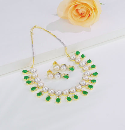 Feminine Button Green Multicolor Freshwater Pearls Choker Set