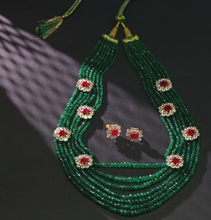Studded Gold Emerald Side Pices Necklace