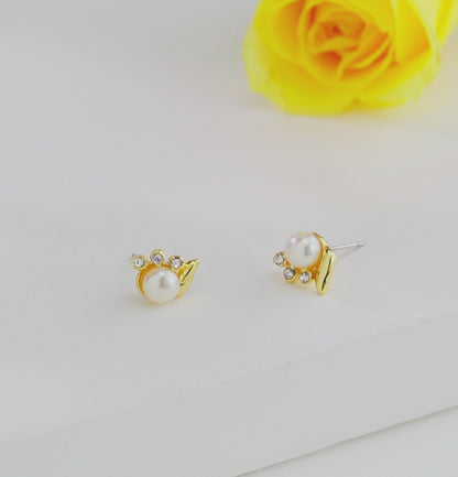 Conch Inspired White Freshwater Pearl Stud Earrings