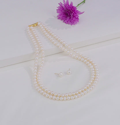 6.0-7.0mm White Round Freshwater Pearl Necklace Set - AAA Quality