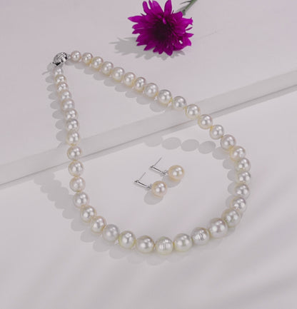 Grading  Cream Near Round South Sea Pearls  Necklace Set-AA Quality