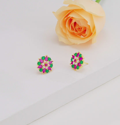 Graceful Red Green Multicolor Freshwater Pearl Studs Earrings