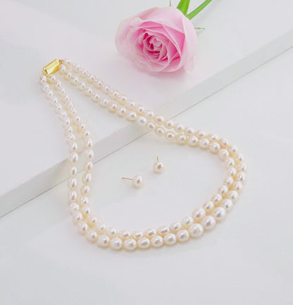 9.0-10.0mm White Drop Freshwater Pearl Necklace Set - AA Quality