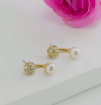 Charming White Stone Freshwater Pearl Stud Earring