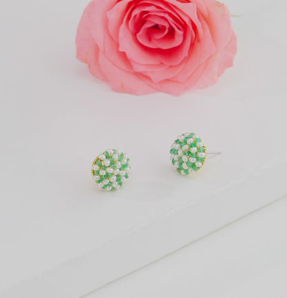 Mystical Natural Emerald Seed Freshwater Pearl Stud Earrings