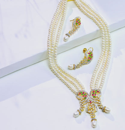 Antique Red Green Multicolor Freshwater Pearl Necklace Set