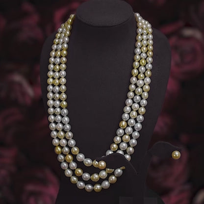 12.0-14.0mm Multi Shaded South Sea Pearls Necklace Set-A Quality