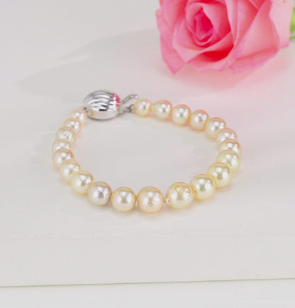 7.0-8.0mm Round Golden Akoya Saltwater Pearl Bracelet - AA Quality