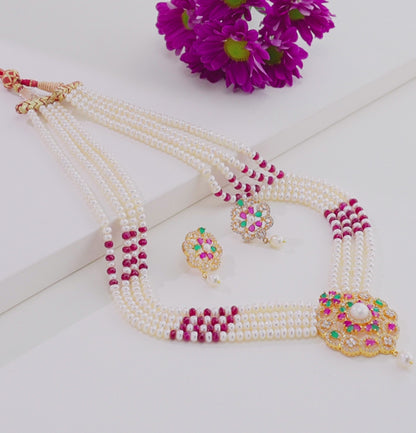 Natural Ruby With Button Freshwater Pearl Necklace Set