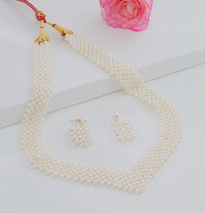 Handcrafted White Button Freshwater Pearl Necklace Set