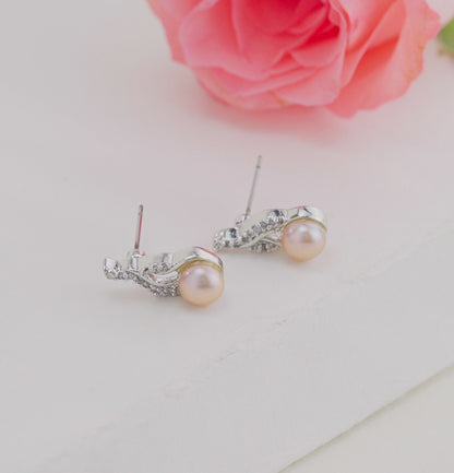 Glossy Pink Freshwater Pearl Stud Earrings