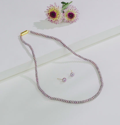 3.0-4.0mm Pink Button Freshwater Pearl Necklace Set - AA Quality